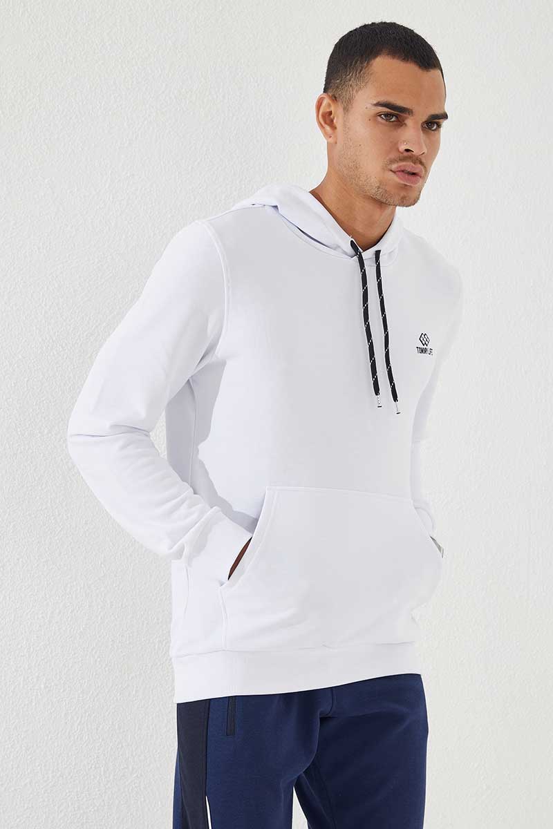 TMY White Kangaroo Pocket Standard Fit Hooded Men's Sweatshirt - 87872 - Mantes-la-Jolie