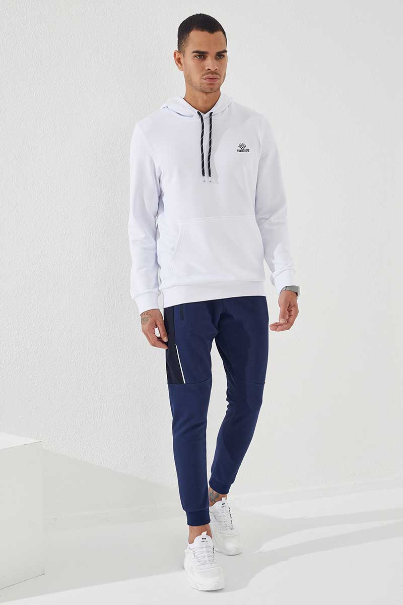 TMY White Kangaroo Pocket Standard Fit Hooded Men's Sweatshirt - 87872 - Mantes-la-Jolie