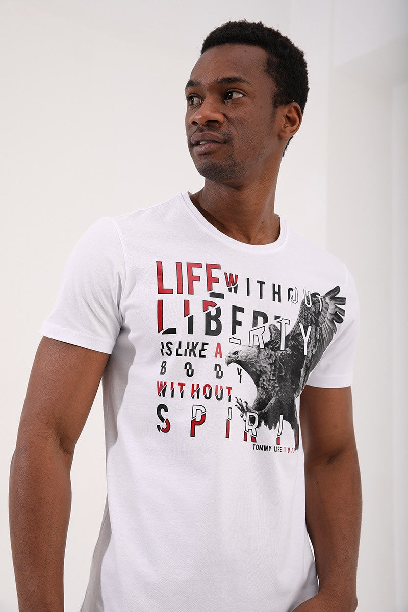 TMY White Eagle Printed Standard Mold O Neck Men's T-Shirt - 87932 - New Westminster
