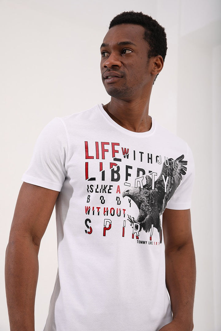 TMY White Eagle Printed Standard Mold O Neck Men's T-Shirt - 87932 - New Westminster