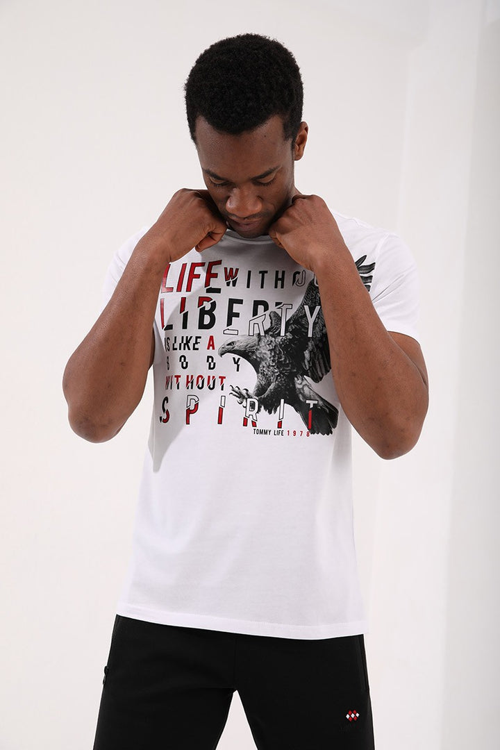 TMY White Eagle Printed Standard Mold O Neck Men's T-Shirt - 87932 - New Westminster