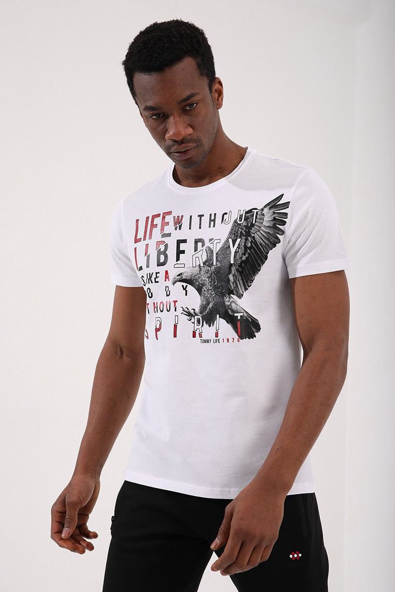 TMY White Eagle Printed Standard Mold O Neck Men's T-Shirt - 87932 - New Westminster