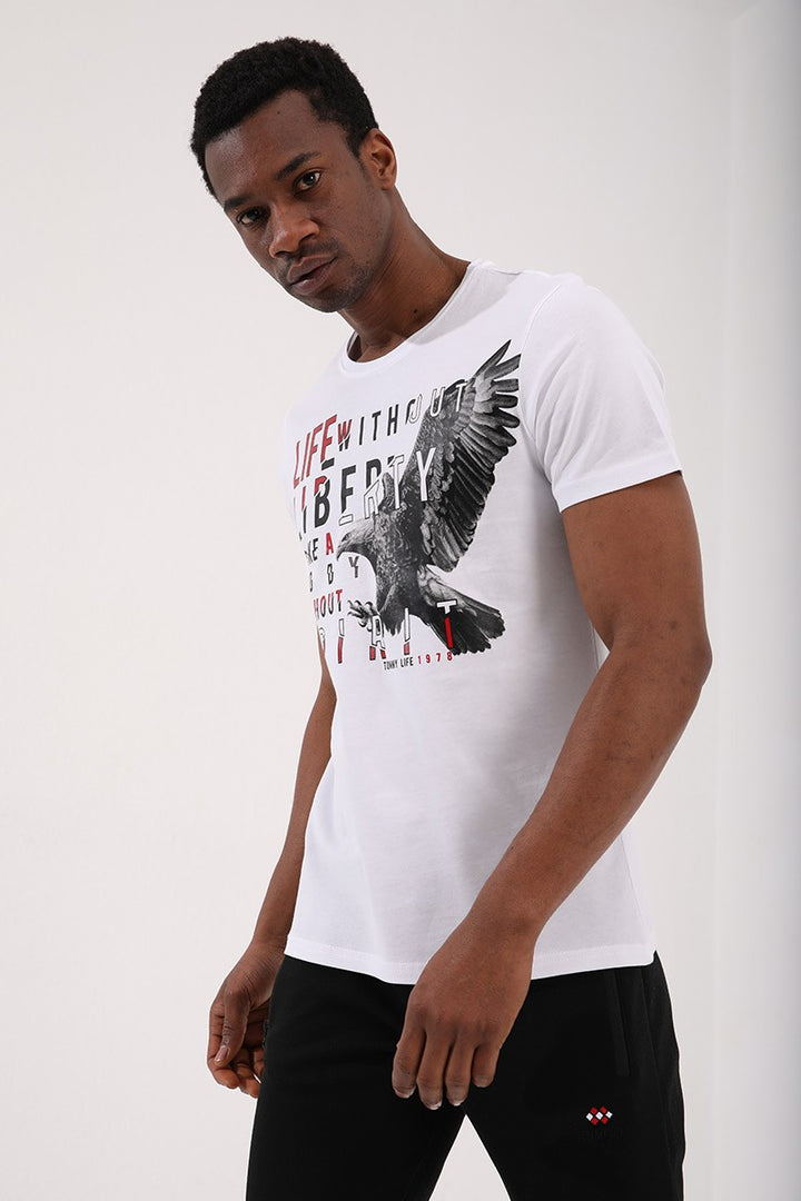 TMY White Eagle Printed Standard Mold O Neck Men's T-Shirt - 87932 - New Westminster