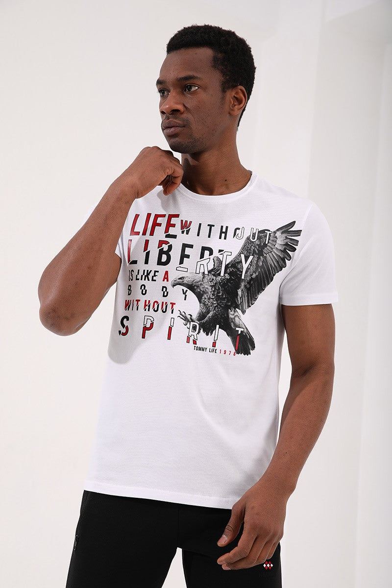 TMY White Eagle Printed Standard Mold O Neck Men's T-Shirt - 87932 - New Westminster