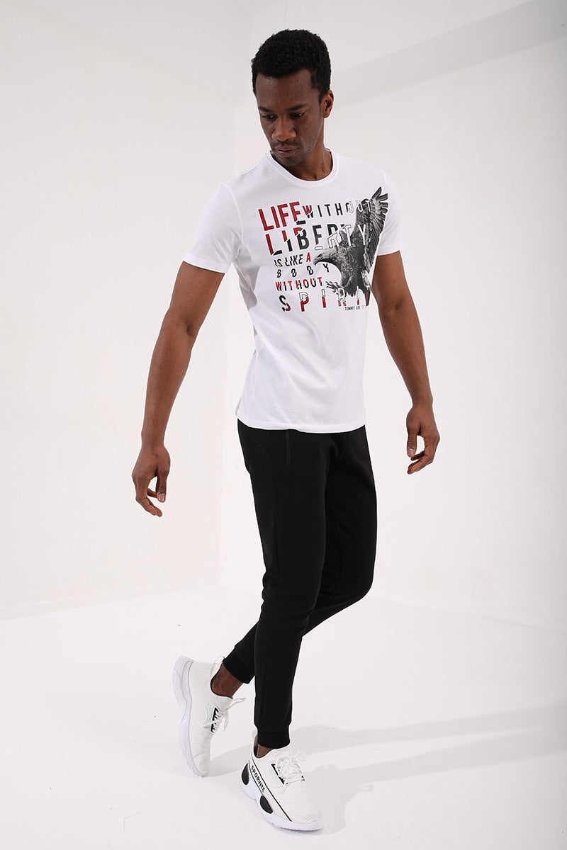 TMY White Eagle Printed Standard Mold O Neck Men's T-Shirt - 87932 - New Westminster