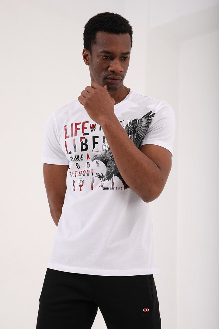 TMY White Eagle Printed Standard Mold O Neck Men's T-Shirt - 87932 - New Westminster
