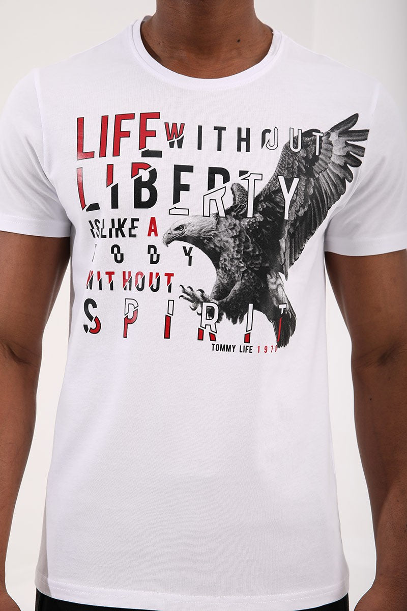 TMY White Eagle Printed Standard Mold O Neck Men's T-Shirt - 87932 - New Westminster