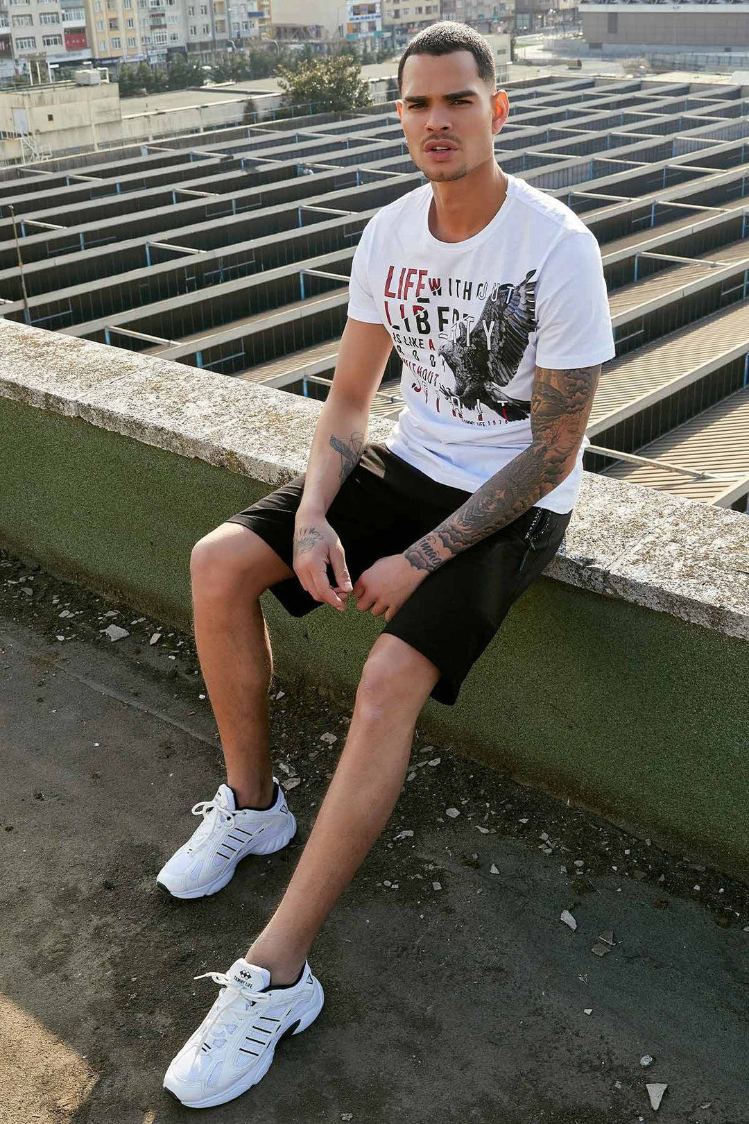TMY White Eagle Printed Standard Mold O Neck Men's T-Shirt - 87932 - New Westminster