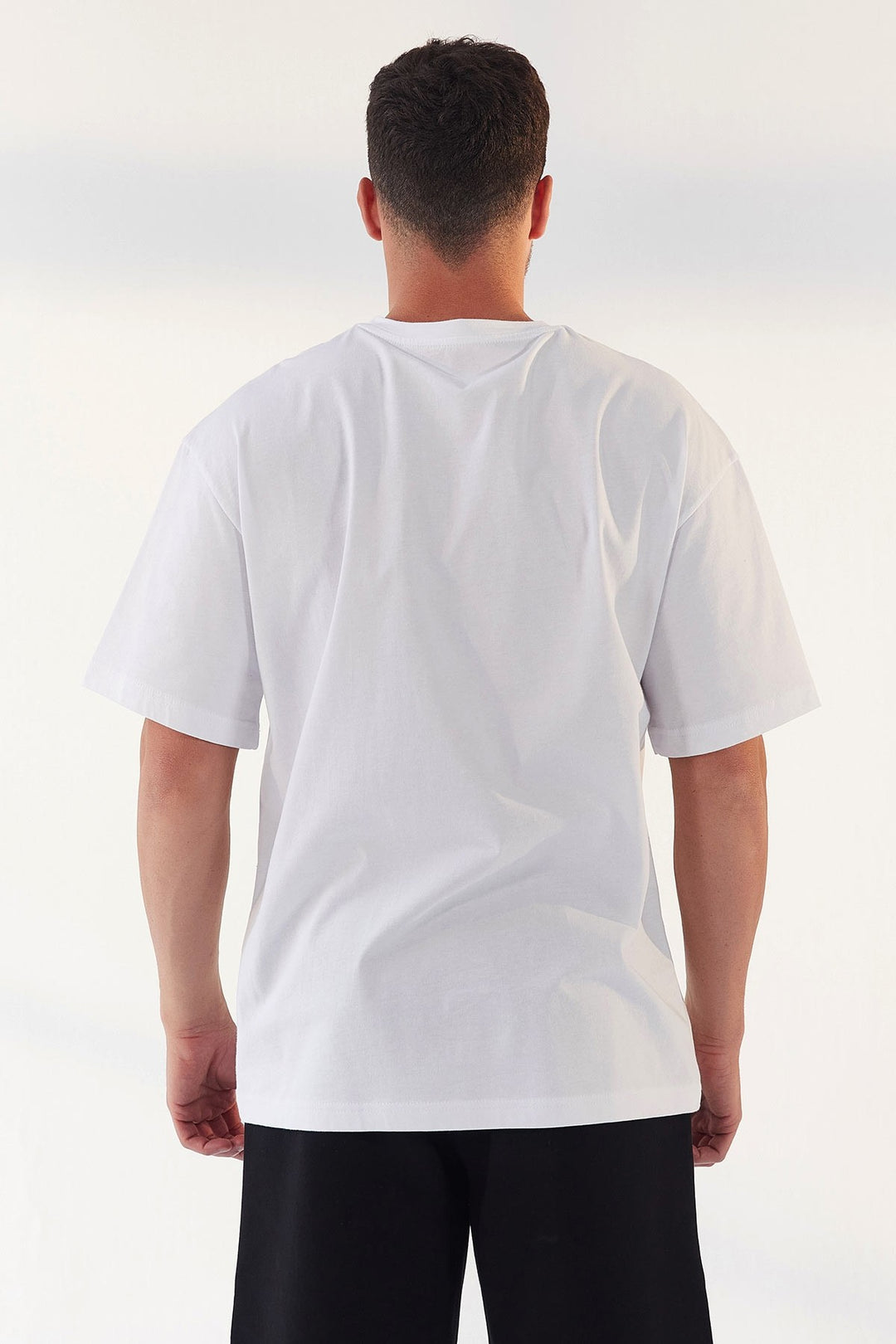 TMY White Small Text Printed O Neck Men's Oversize T-Shirt - 87985 - Catanzaro