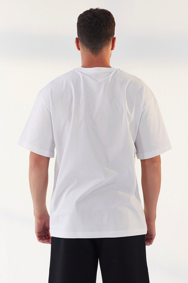TMY White Small Text Printed O Neck Men's Oversize T-Shirt - 87985 - Catanzaro