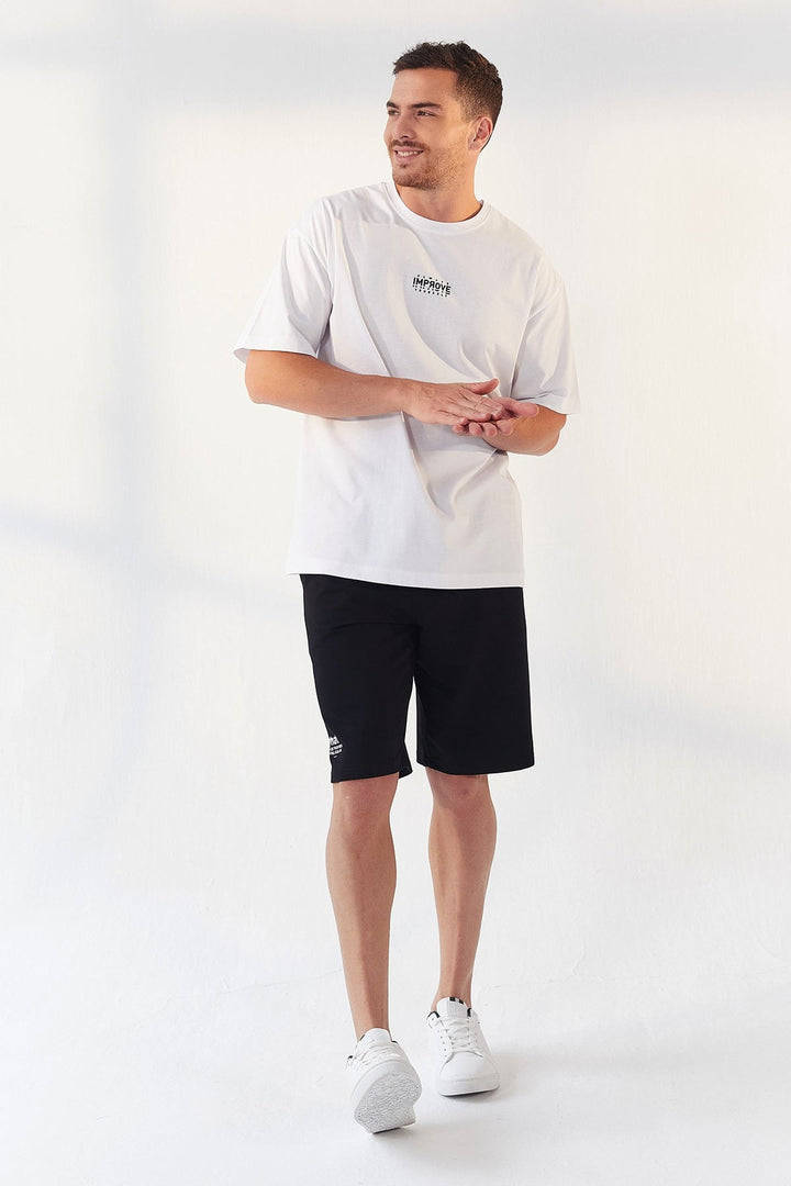 TMY White Small Text Printed O Neck Men's Oversize T-Shirt - 87985 - Catanzaro