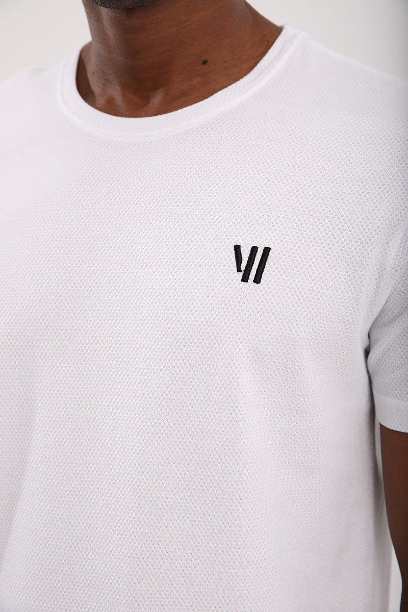 TMY White Honeycomb Patterned Double Arrow Logo Standard Mold O Neck Men's T-Shirt - 87921 - Gütersloh