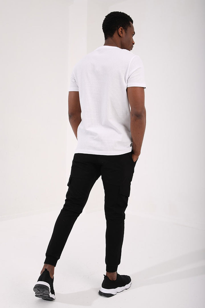 TMY White Honeycomb Patterned Double Arrow Logo Standard Mold O Neck Men's T-Shirt - 87921 - Gütersloh