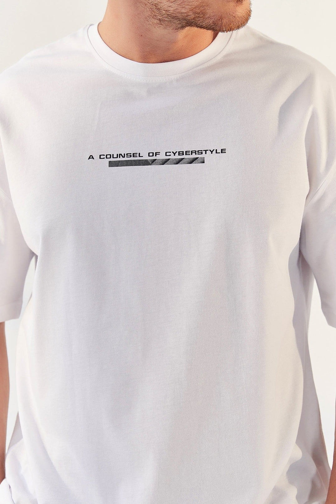 TMY White Printed O Neck Men's Oversize T-Shirt - 87984 - Pontevedra