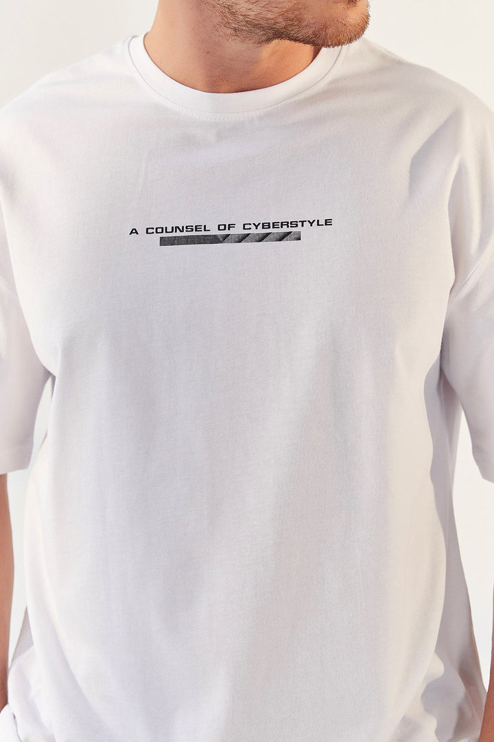 TMY White Printed O Neck Men's Oversize T-Shirt - 87984 - Pontevedra