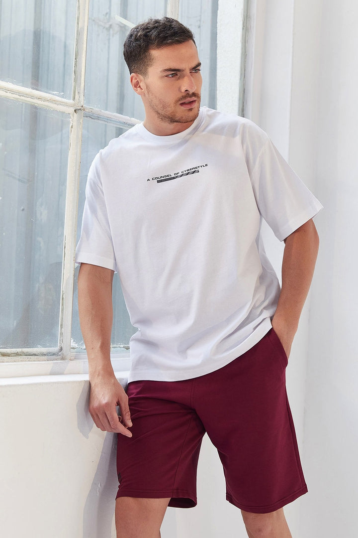 TMY White Printed O Neck Men's Oversize T-Shirt - 87984 - Pontevedra