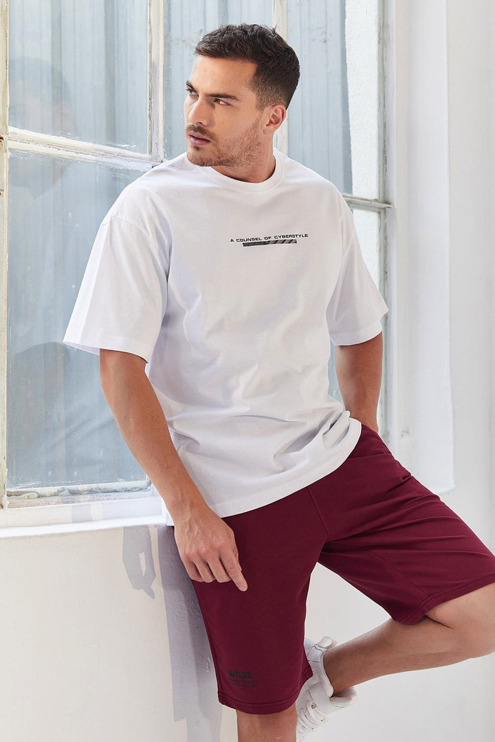 TMY White Printed O Neck Men's Oversize T-Shirt - 87984 - Pontevedra