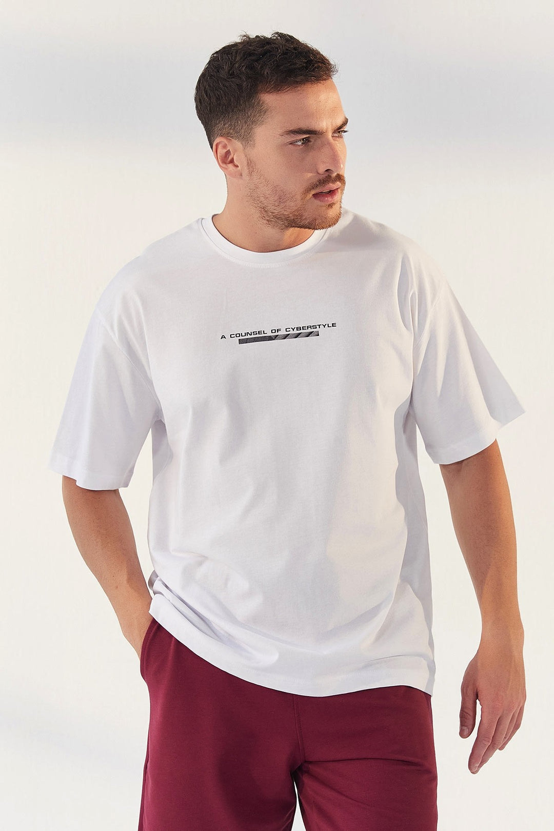 TMY White Printed O Neck Men's Oversize T-Shirt - 87984 - Pontevedra