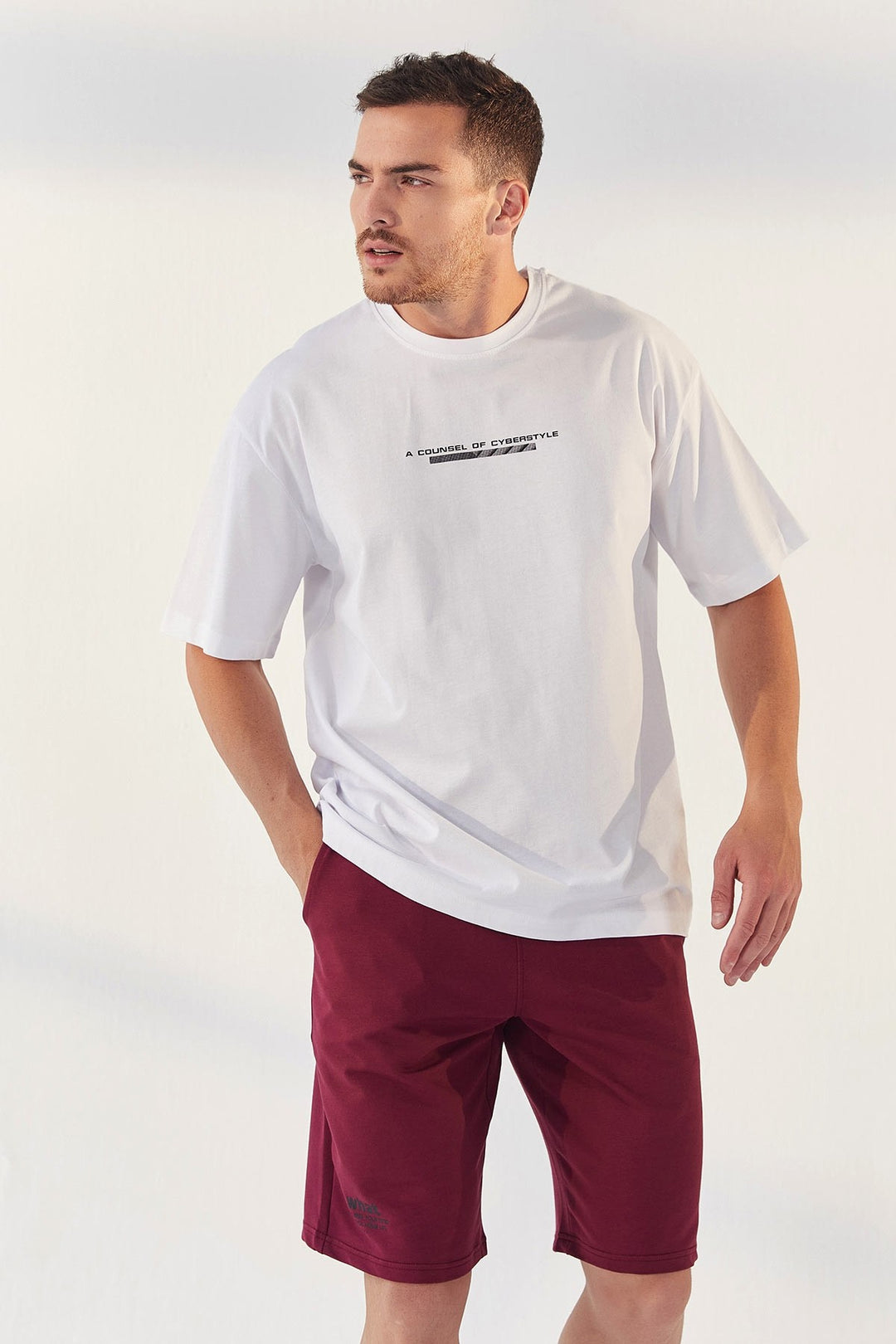 TMY White Printed O Neck Men's Oversize T-Shirt - 87984 - Pontevedra