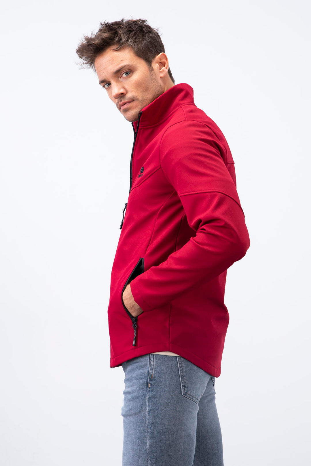 TMY Burgundy Zippered High Neck Water and Wind Resistant Softshell Men's Jacket - 88050 - Peristéri