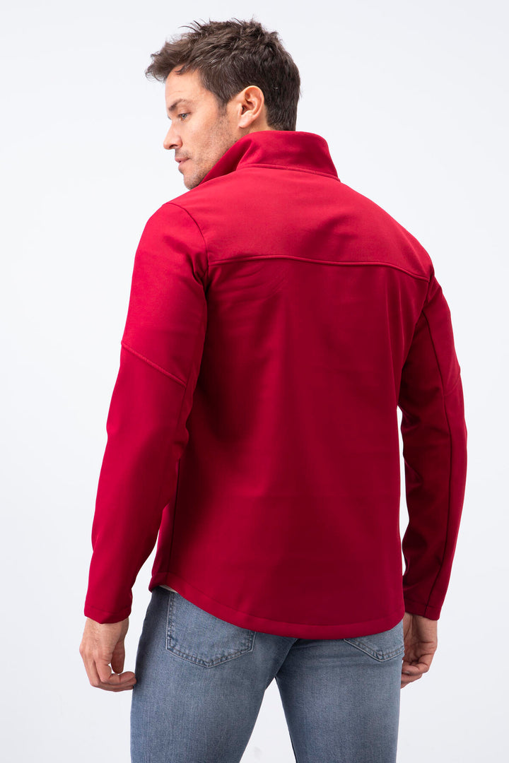 TMY Burgundy Zippered High Neck Water and Wind Resistant Softshell Men's Jacket - 88050 - Peristéri