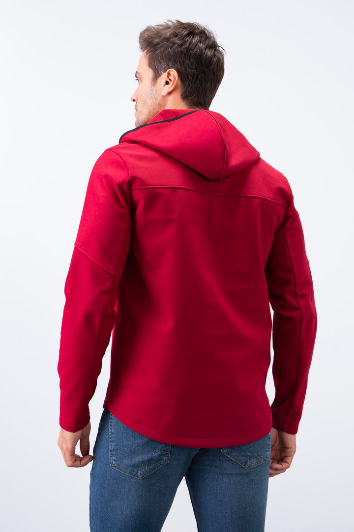 TMY Burgundy Zippered Hooded Water and Wind Resistant Softshell Men's Jacket - 88051 - Marratxi