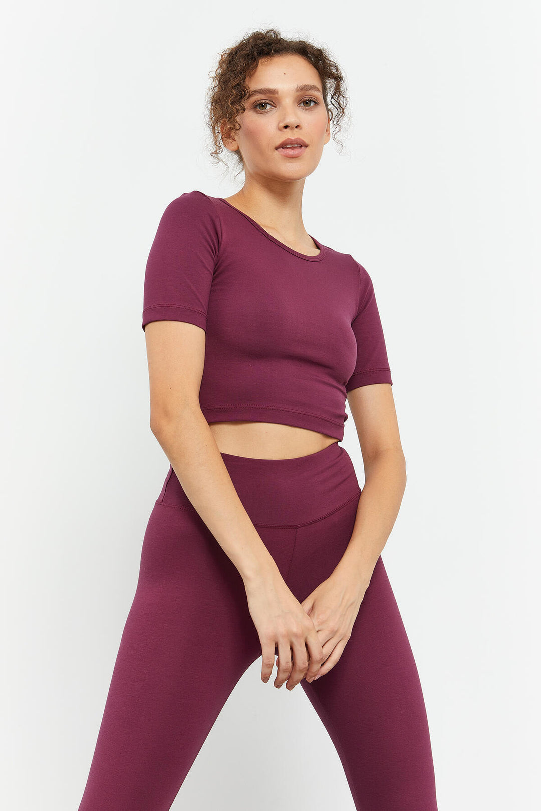TMY Burgundy Short Sleeve Slim Fit O Neck Women Crop Top T-Shirt - 97149 - Vallejo