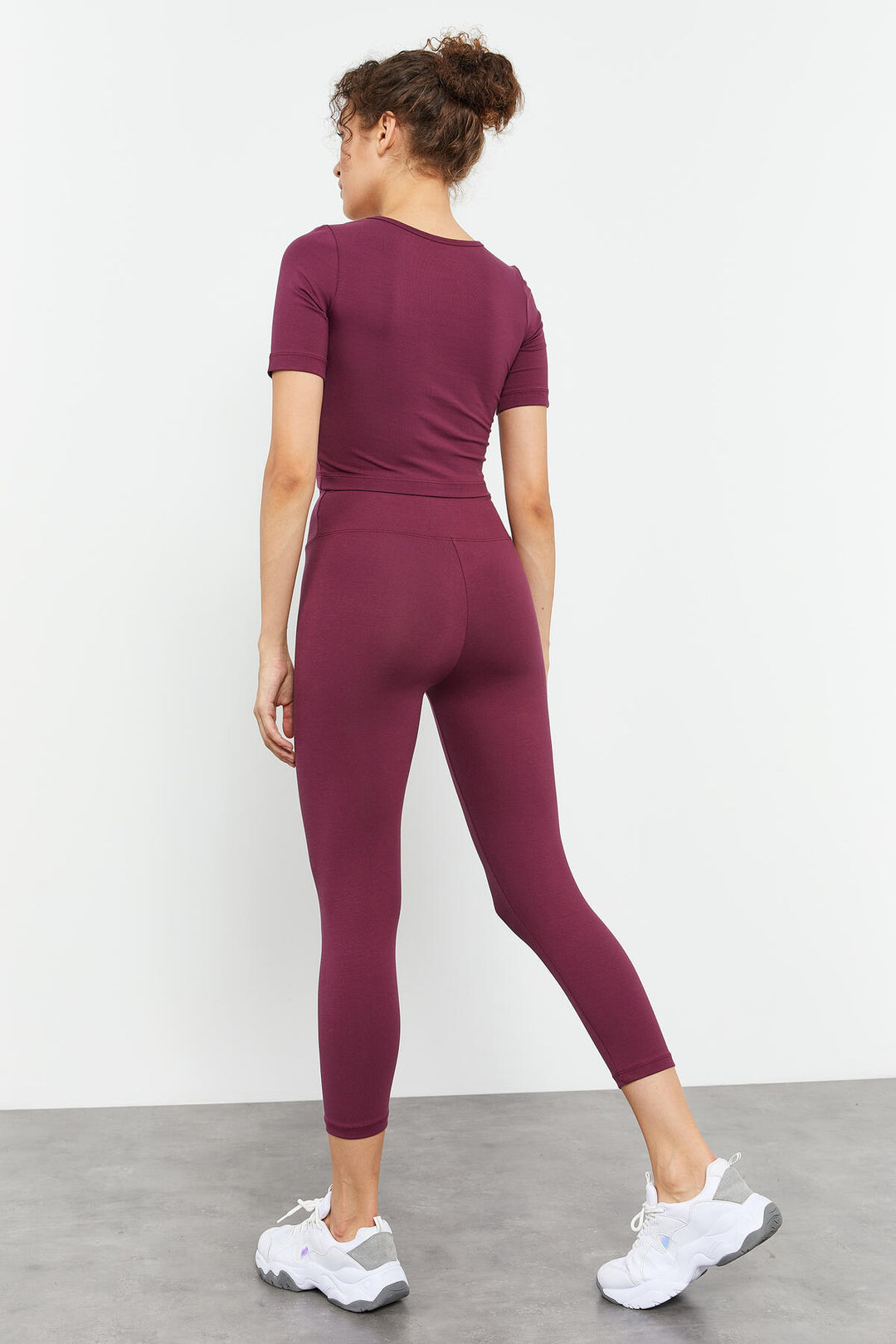 TMY Burgundy Short Sleeve Slim Fit O Neck Women Crop Top T-Shirt - 97149 - Vallejo