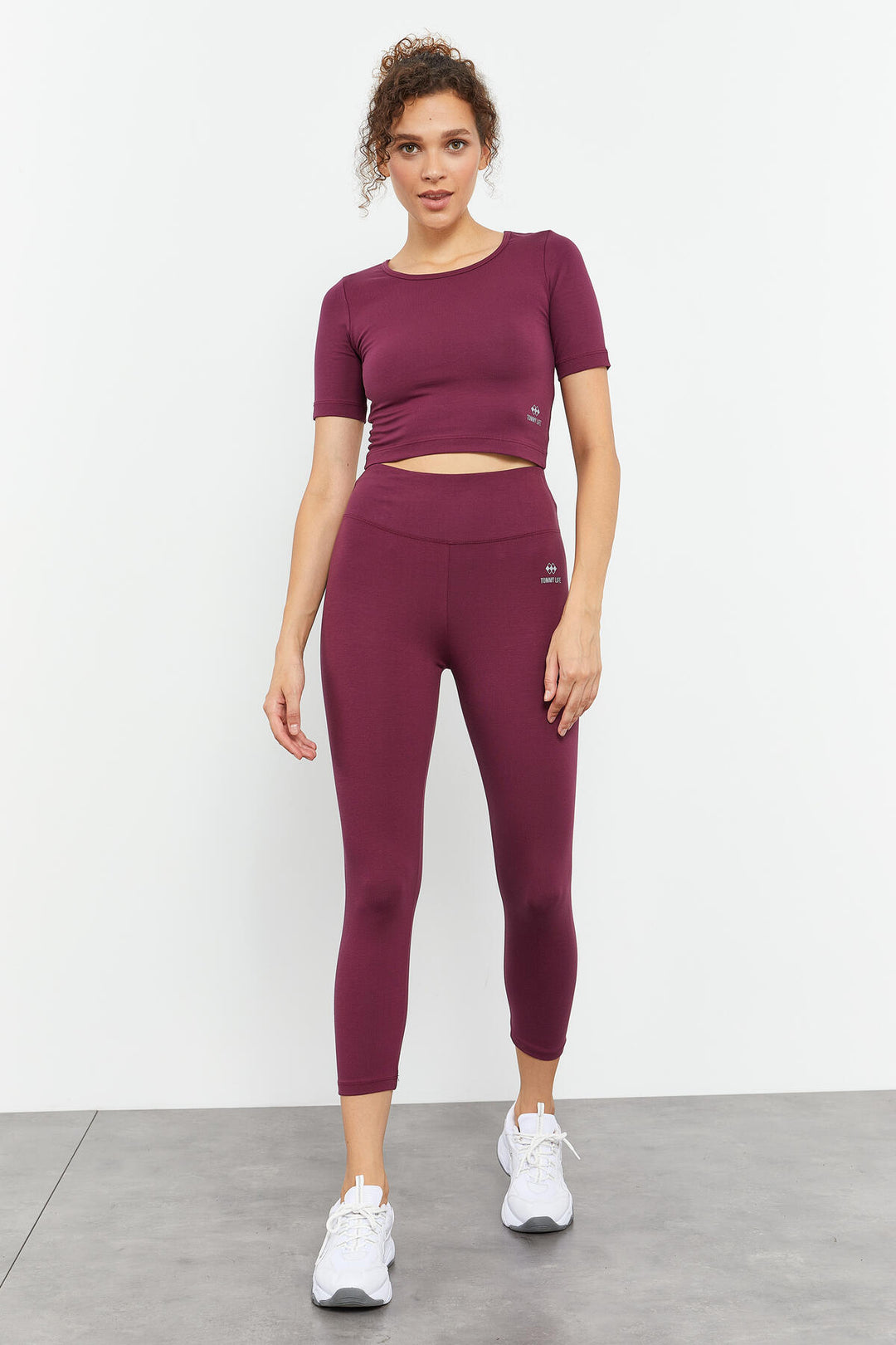 TMY Burgundy Short Sleeve Slim Fit O Neck Women Crop Top T-Shirt - 97149 - Vallejo