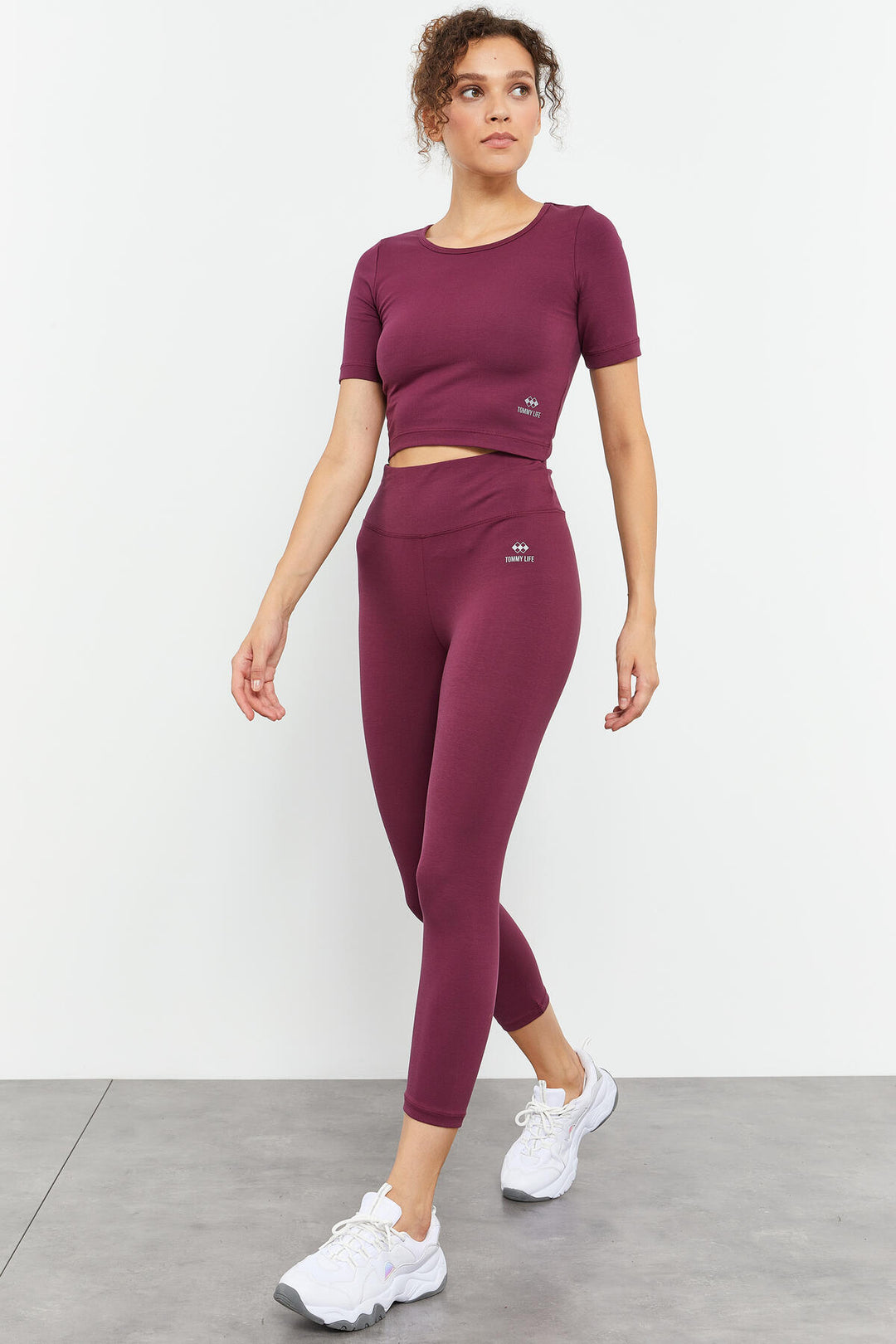 TMY Burgundy Short Sleeve Slim Fit O Neck Women Crop Top T-Shirt - 97149 - Vallejo