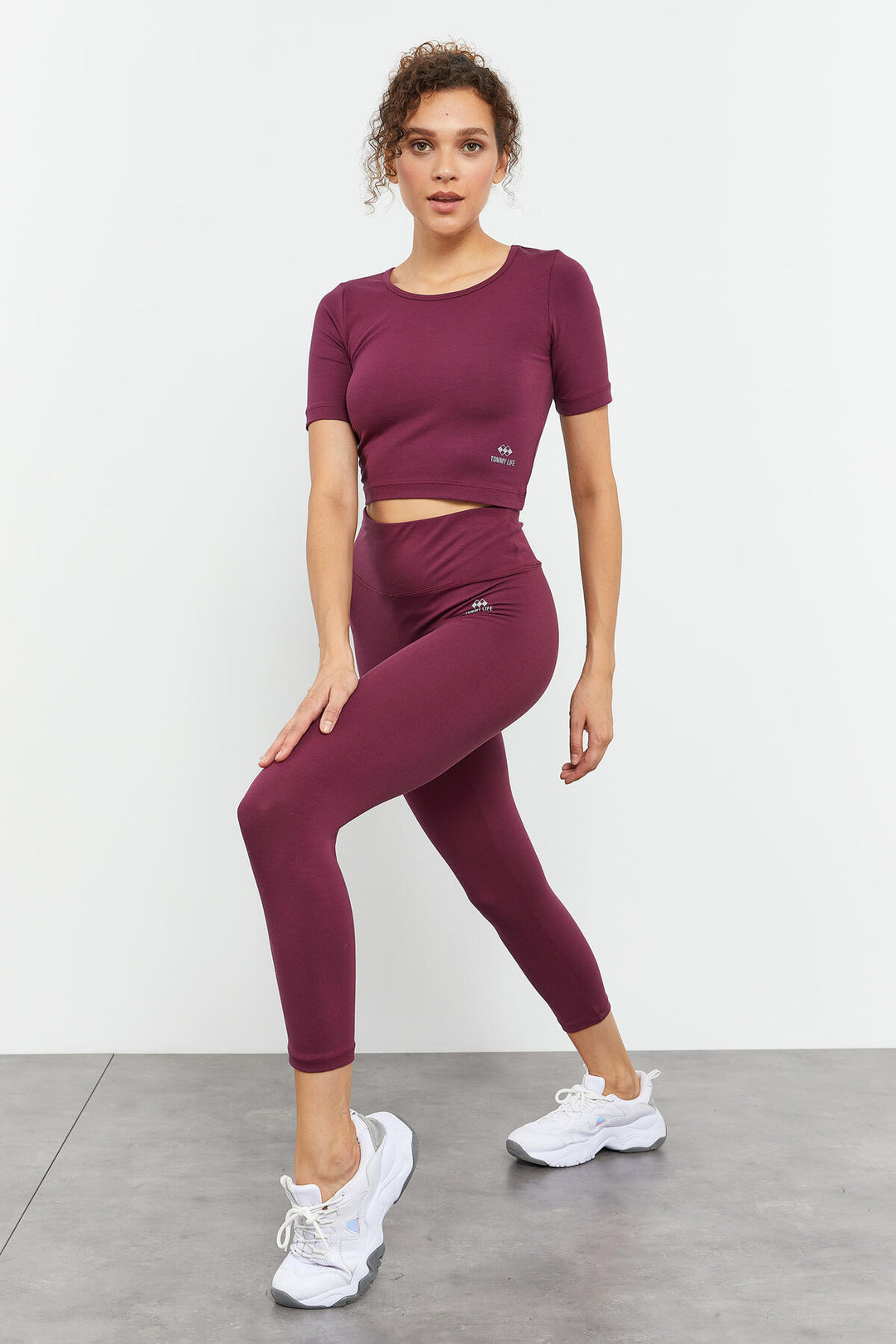 TMY Burgundy Short Sleeve Slim Fit O Neck Women Crop Top T-Shirt - 97149 - Vallejo