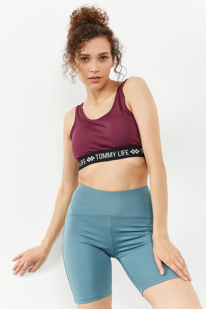 TMY Burgundy Striped Standard Mold U Neck Women's Sports Bustier - 97113 - Playa Vicente