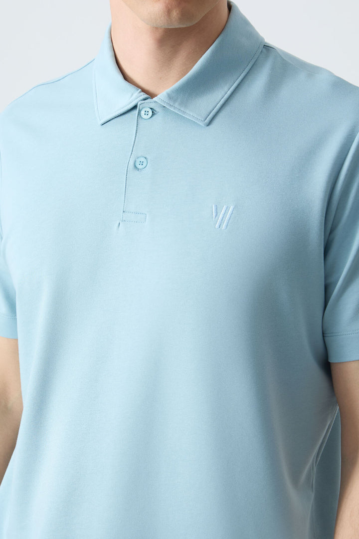 TMY Ice Blue Basic Chest Logo Standard Fit Knit Polo Collar Men's T-Shirt - 87768 - San Pedro