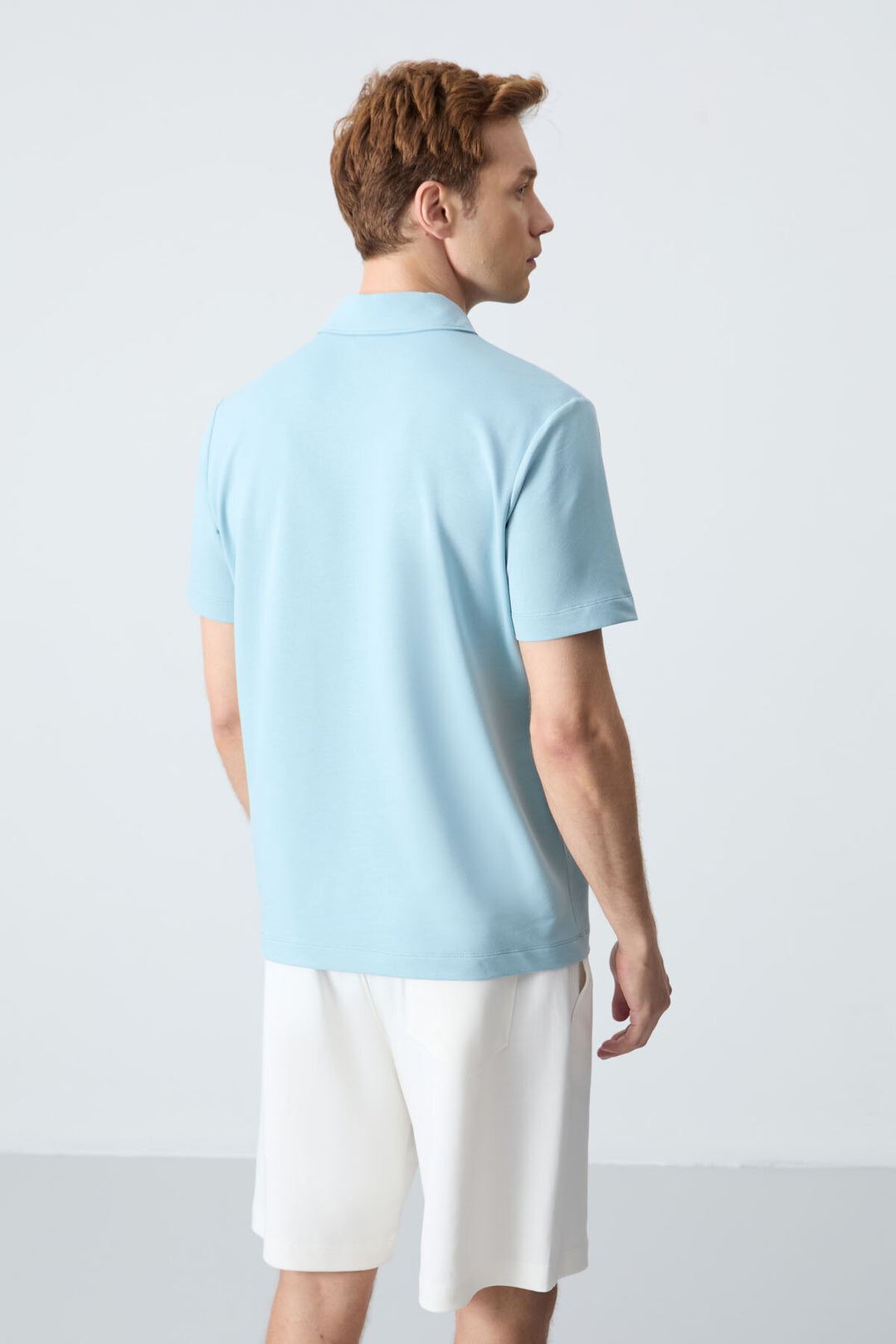 TMY Ice Blue Basic Chest Logo Standard Fit Knit Polo Collar Men's T-Shirt - 87768 - San Pedro