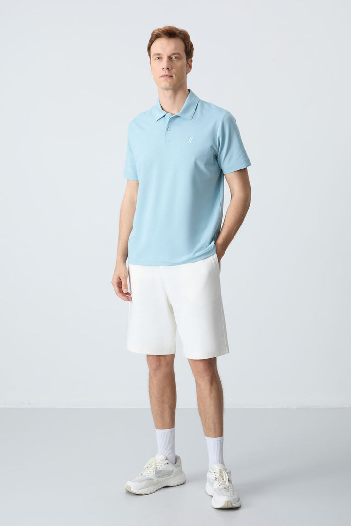TMY Ice Blue Basic Chest Logo Standard Fit Knit Polo Collar Men's T-Shirt - 87768 - San Pedro