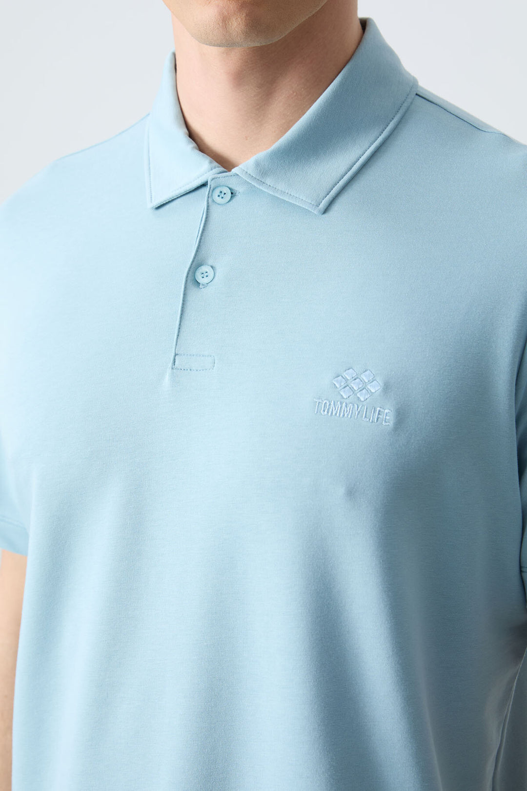 TMY Ice Blue Basic Logo Standard Fit Knit Polo Neck Men's T-Shirt - 87748 - Caldas da Rainha