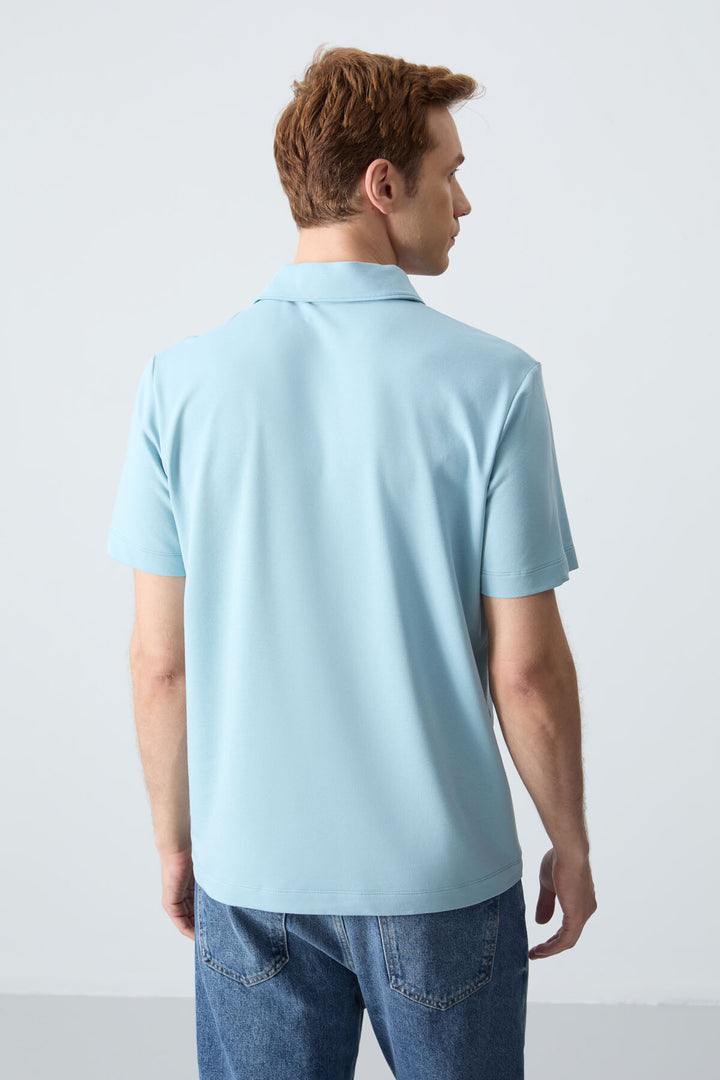 TMY Ice Blue Basic Logo Standard Fit Knit Polo Neck Men's T-Shirt - 87748 - Caldas da Rainha