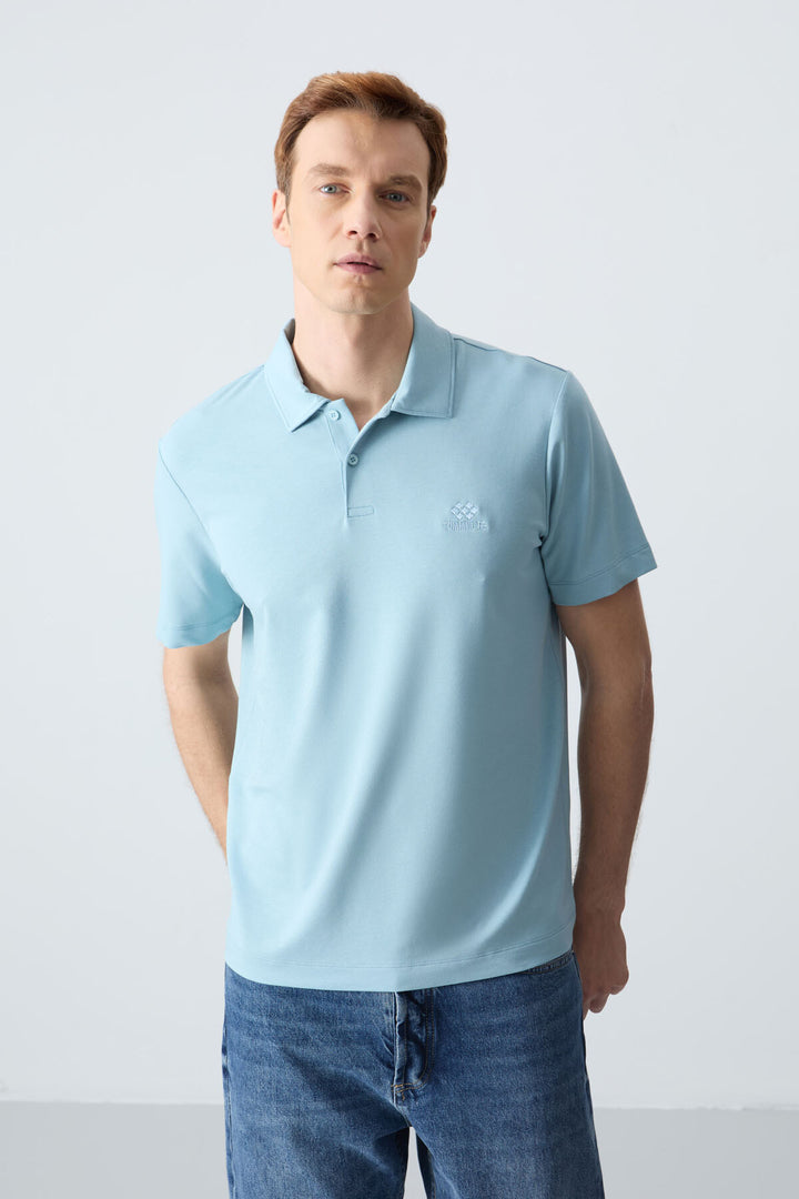 TMY Ice Blue Basic Logo Standard Fit Knit Polo Neck Men's T-Shirt - 87748 - Caldas da Rainha