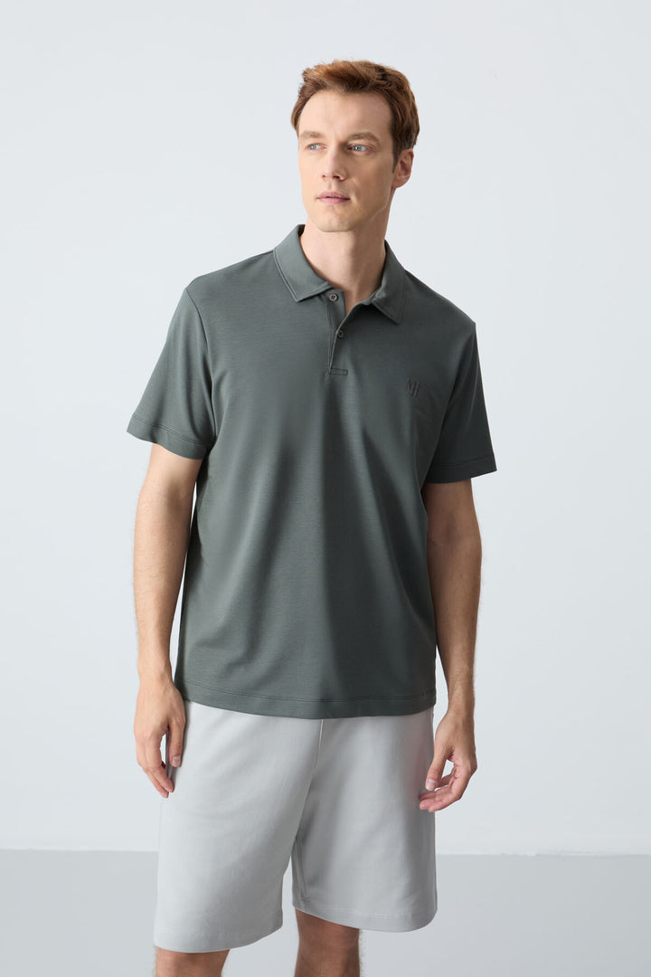 TMY Çağla Basic Chest Logo Standard Fit Knit Polo Neck Men's T-Shirt - 87768 - Seregno