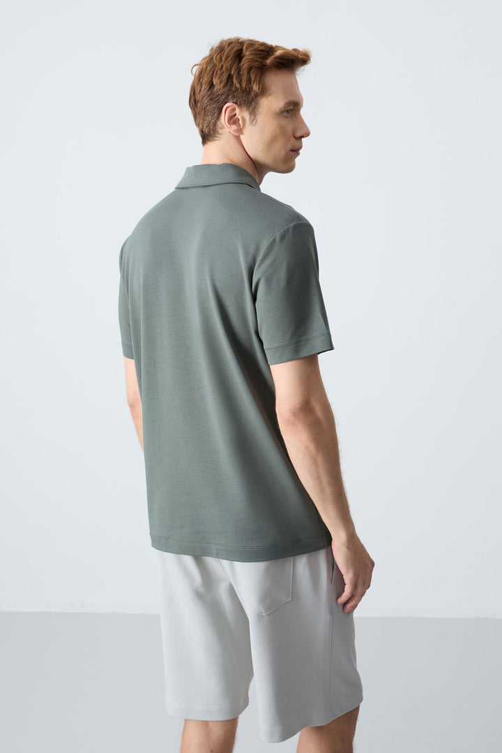 TMY Çağla Basic Chest Logo Standard Fit Knit Polo Neck Men's T-Shirt - 87768 - Seregno
