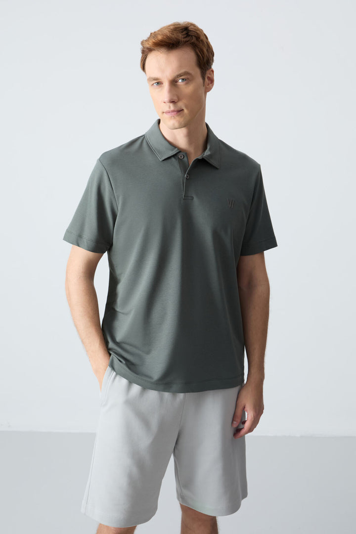 TMY Çağla Basic Chest Logo Standard Fit Knit Polo Neck Men's T-Shirt - 87768 - Seregno