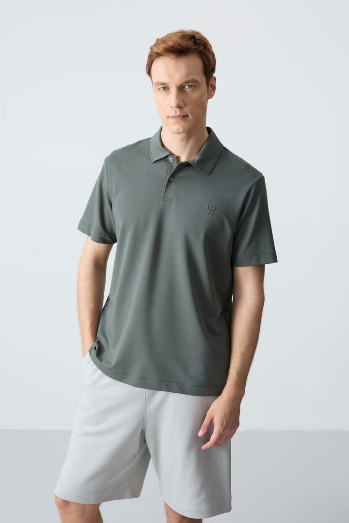 TMY Çağla Basic Chest Logo Standard Fit Knit Polo Neck Men's T-Shirt - 87768 - Seregno