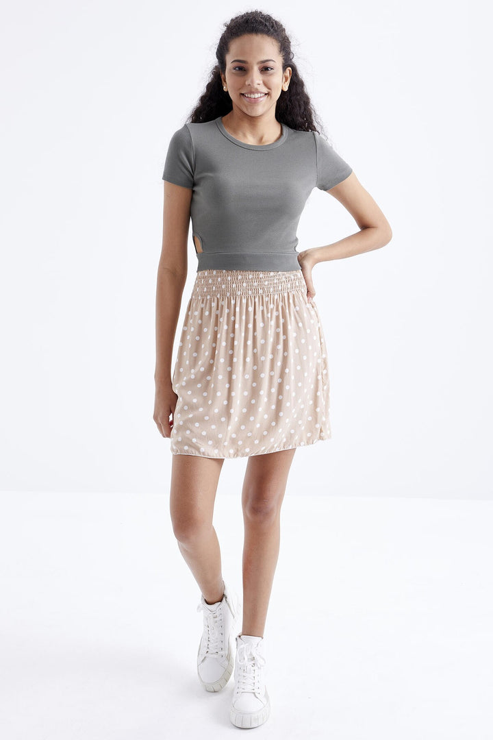 TMY Çağla Basic Side Windowed O Neck Women Crop Top T-Shirt - 97207 - Columbus