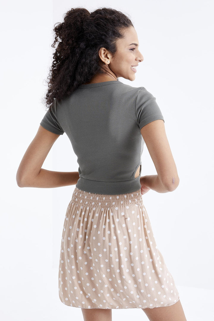 TMY Çağla Basic Side Windowed O Neck Women Crop Top T-Shirt - 97207 - Columbus