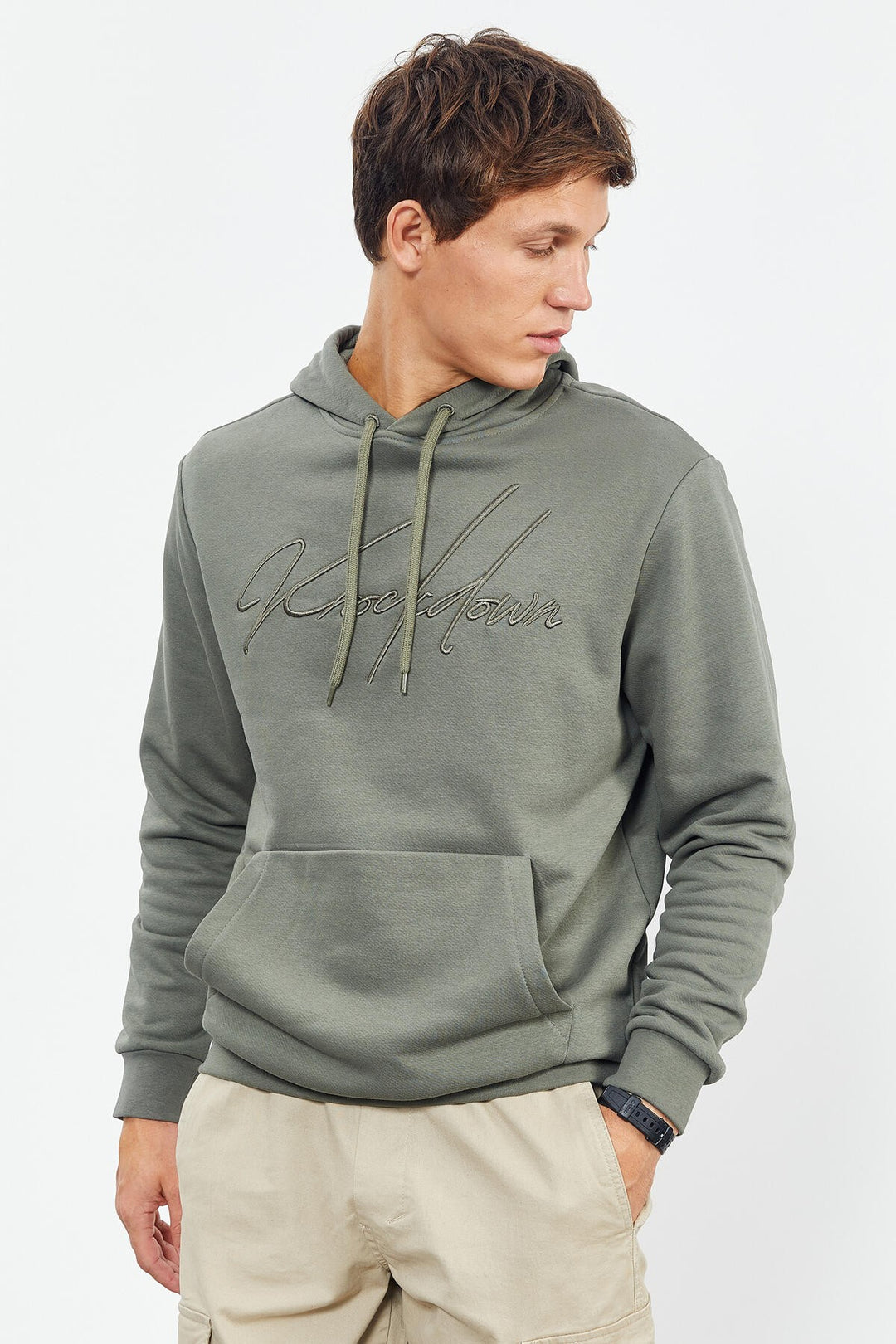TMY Çağla Handwriting Embroidered Hooded Comfort Fit Men's Sweatshirt - 88007 - Bridgwater