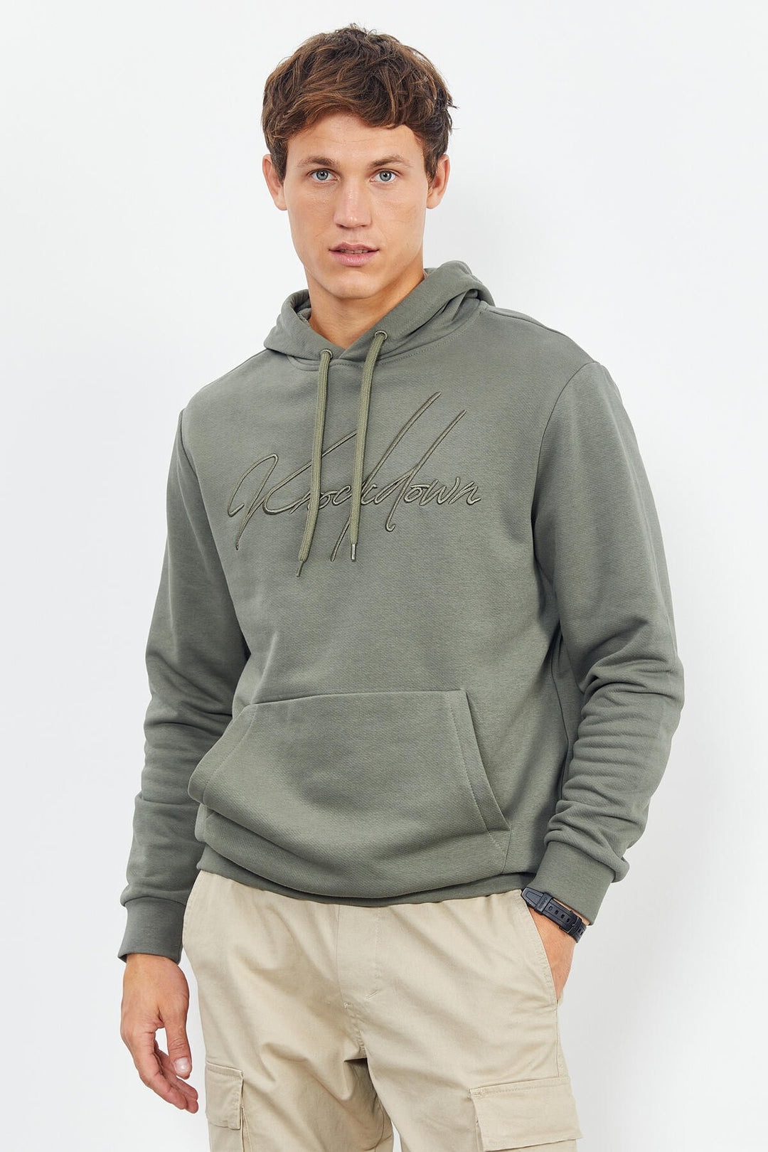 TMY Çağla Handwriting Embroidered Hooded Comfort Fit Men's Sweatshirt - 88007 - Bridgwater