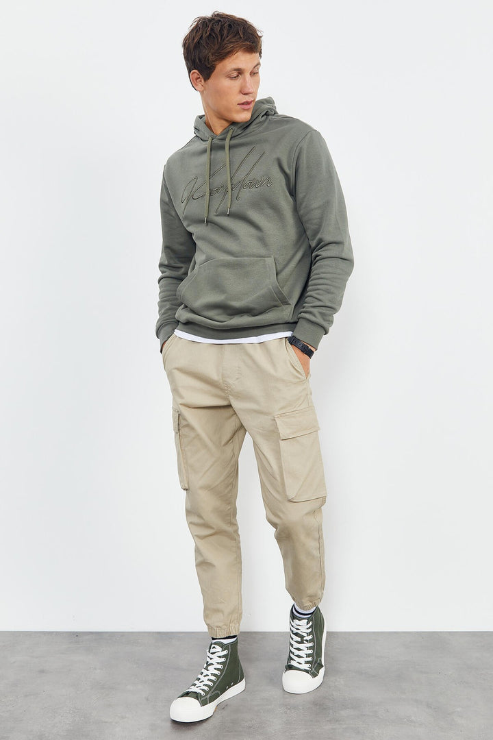 TMY Çağla Handwriting Embroidered Hooded Comfort Fit Men's Sweatshirt - 88007 - Bridgwater