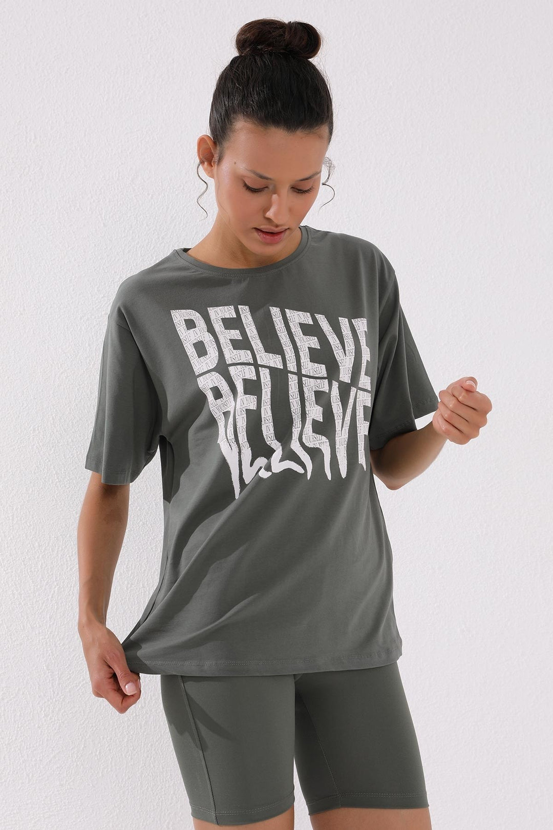 TMY Çağla Deforme Printed Text O Neck Oversize Women's T-Shirt - 97139 - Orsha
