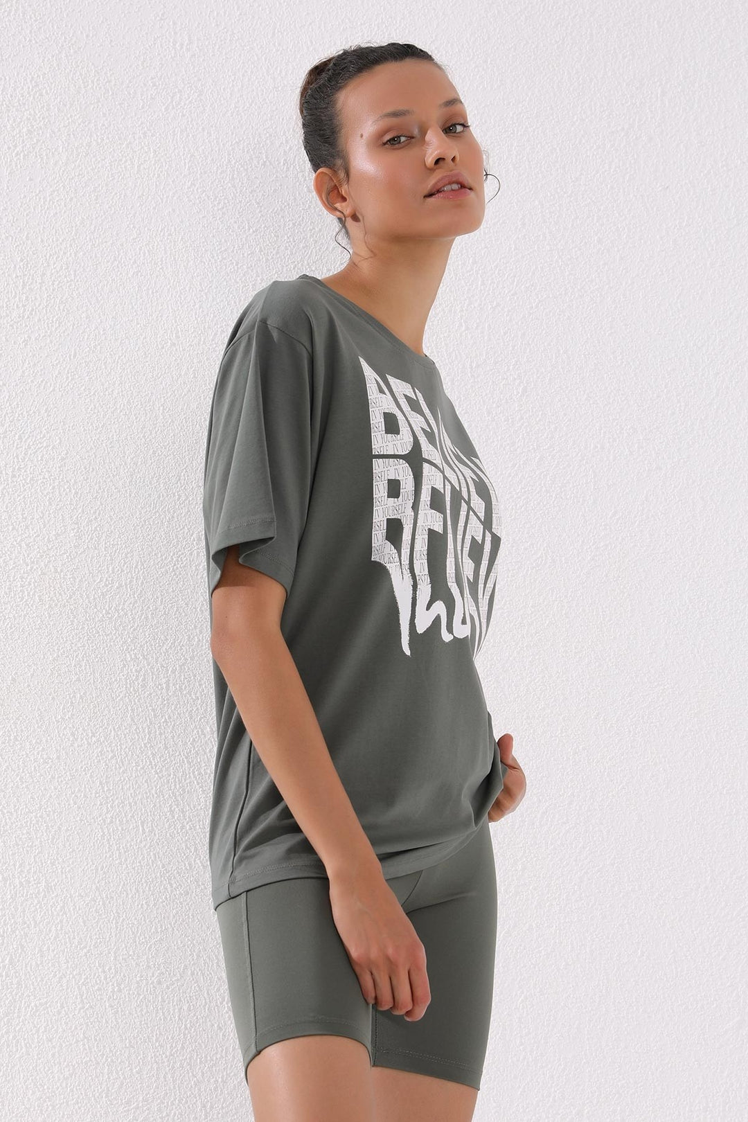 TMY Çağla Deforme Printed Text O Neck Oversize Women's T-Shirt - 97139 - Orsha