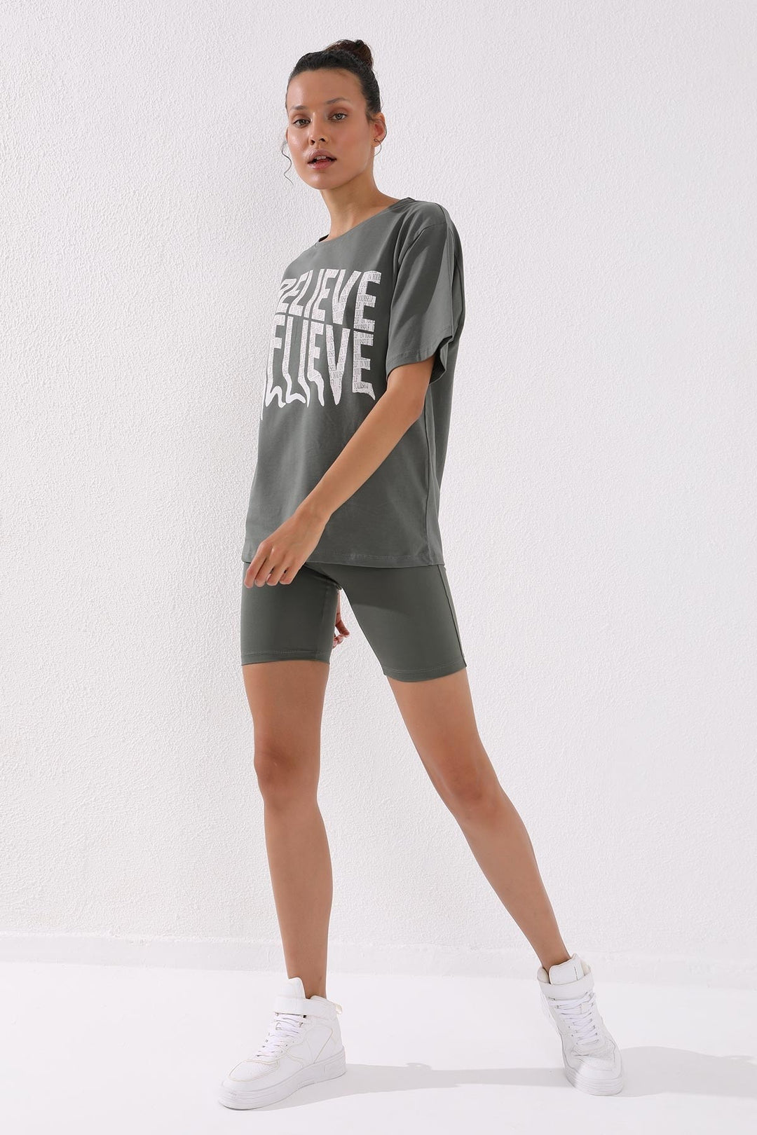TMY Çağla Deforme Printed Text O Neck Oversize Women's T-Shirt - 97139 - Orsha